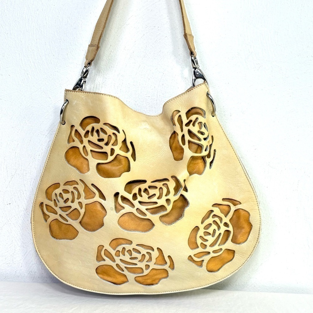 VTG Handmade One of a Kind Artisan Tooled Leather Floral Rose Shoulder Bag Purse